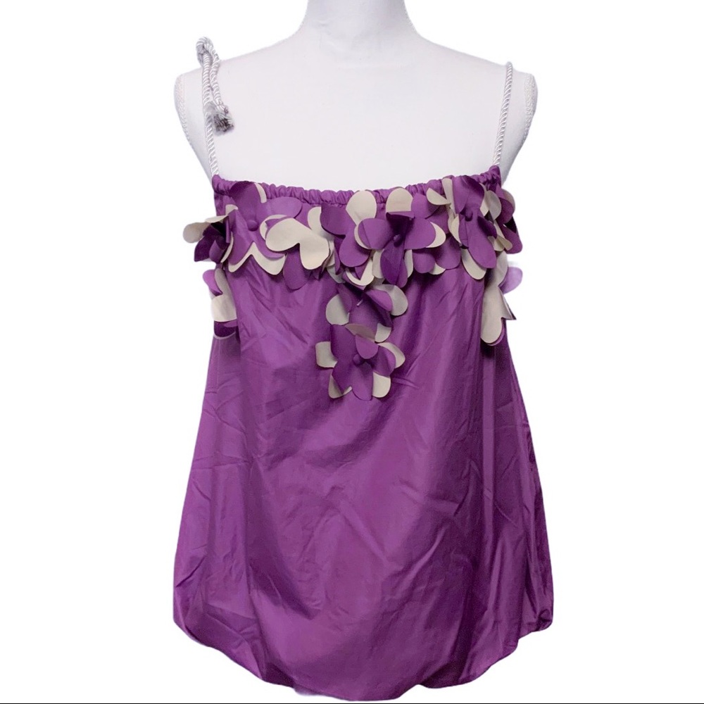 🆕 Purple Cream Flower Tie Spaghetti Strap Top NWT